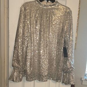 BOLD elements Shimmering Silver Sequin Blouse